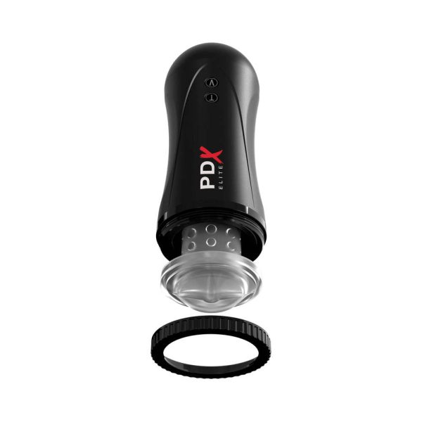 PDX Elite Moto Stroker Rechargeable Thrusting Vibrating Masturbator Clear/Black - Image 7