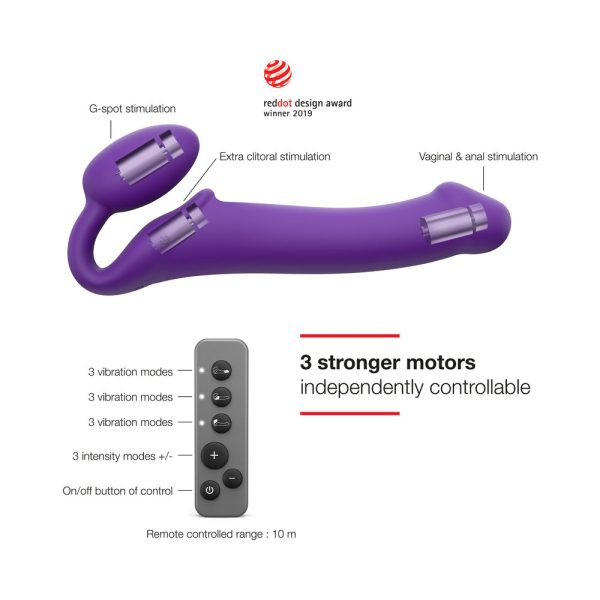 Strap-On-Me Rechargeable Remote-Controlled Silicone Vibrating Bendable Strap-On Purple M - Image 3