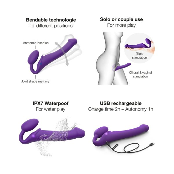 Strap-On-Me Rechargeable Remote-Controlled Silicone Vibrating Bendable Strap-On Purple L - Image 4