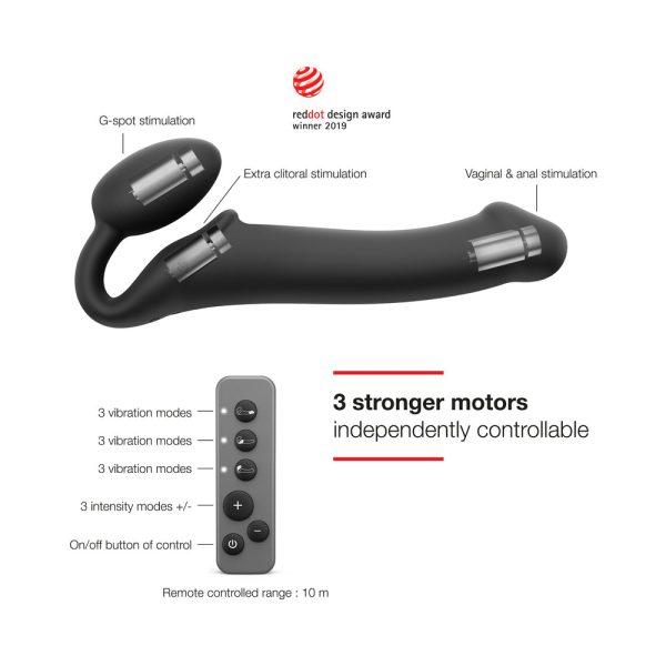 Strap-On-Me Rechargeable Remote-Controlled Silicone Vibrating Bendable Strap-On Black M - Image 3