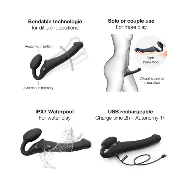 Strap-On-Me Rechargeable Remote-Controlled Silicone Vibrating Bendable Strap-On Black M - Image 4
