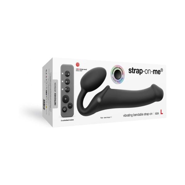 Strap-On-Me Rechargeable Remote-Controlled Silicone Vibrating Bendable Strap-On Black L - Image 6