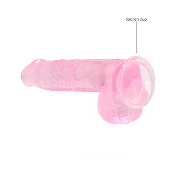 RealRock Crystal Clear Realistic 6 in. Dildo With Balls and Suction Cup Pink - Image 5