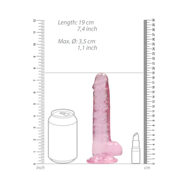 RealRock Crystal Clear Realistic 7 in. Dildo With Balls and Suction Cup Pink - Image 7