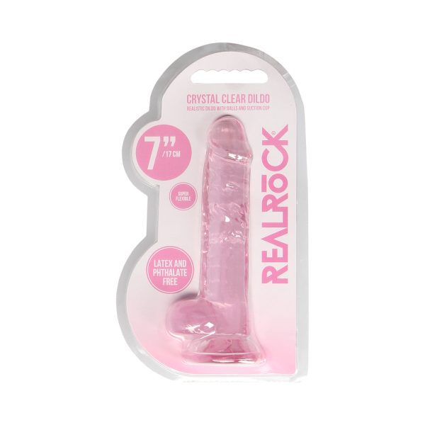 RealRock Crystal Clear Realistic 7 in. Dildo With Balls and Suction Cup Pink - Image 8