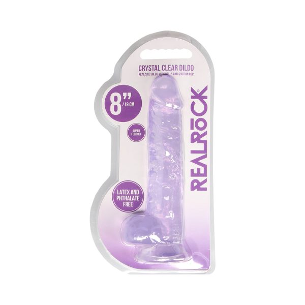 RealRock Crystal Clear Realistic 8 in. Dildo With Balls and Suction Cup Purple - Image 8