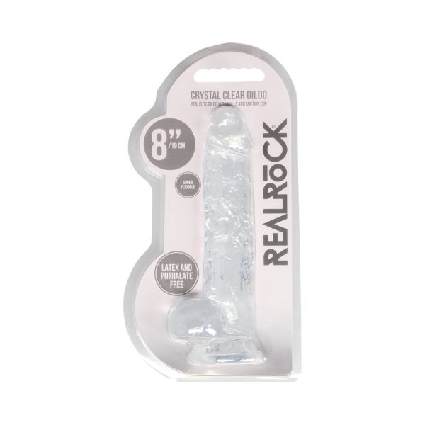 RealRock Crystal Clear Realistic 8 in. Dildo With Balls and Suction Cup Clear - Image 8
