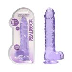 RealRock Crystal Clear Realistic 9 in. Dildo With Balls and Suction Cup Purple