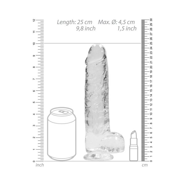 RealRock Crystal Clear Realistic 9 in. Dildo With Balls and Suction Cup Clear - Image 7