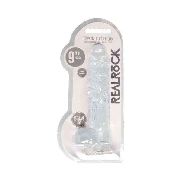 RealRock Crystal Clear Realistic 9 in. Dildo With Balls and Suction Cup Clear - Image 8