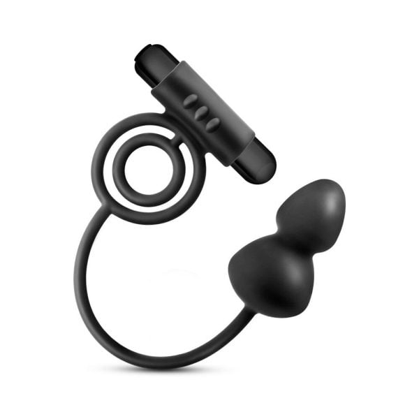 Anal Adventures Platinum Silicone Anal Plug with Vibrating C-Ring Black - Image 2