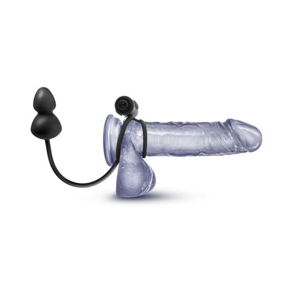 Anal Adventures Platinum Silicone Anal Plug with Vibrating C-Ring Black - Image 3