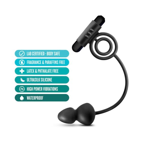 Anal Adventures Platinum Silicone Anal Plug with Vibrating C-Ring Black - Image 4