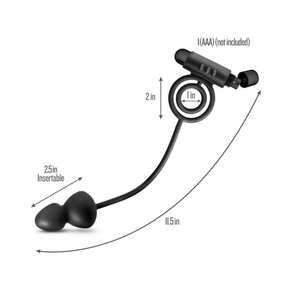 Anal Adventures Platinum Silicone Anal Plug with Vibrating C-Ring Black - Image 6