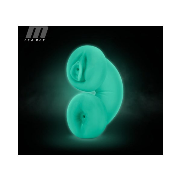 M for Men Soft + Wet Double Trouble Glow in the Dark Self-Lubricating Stroker Beige - Image 3