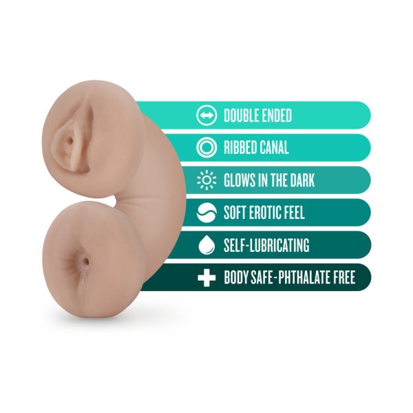 M for Men Soft + Wet Double Trouble Glow in the Dark Self-Lubricating Stroker Beige - Image 5