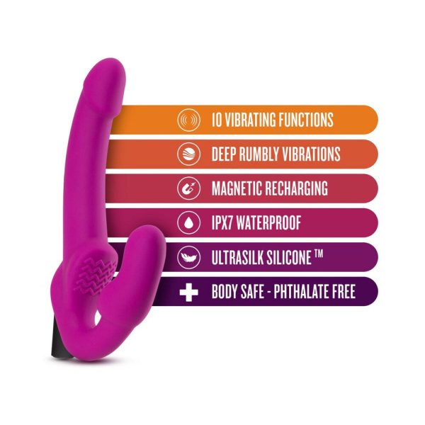 Temptasia Estella 9.5 in. Silicone Strapless Strap-On Dildo with Bullet Vibrator Pink - Image 5