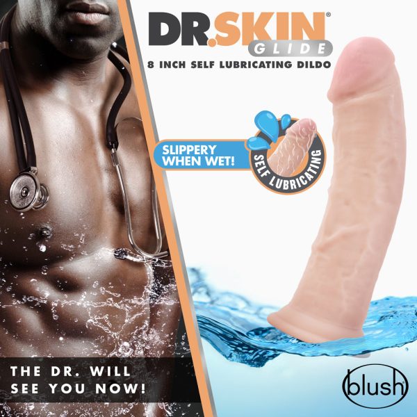 Dr. Skin Glide Realistic 8 in. Self-Lubricating Dildo Beige - Image 8