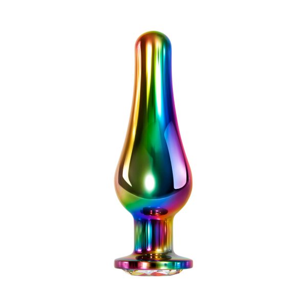 Evolved Rainbow Metal Anal Plug With Rainbow Gemstone Base Large - Image 3