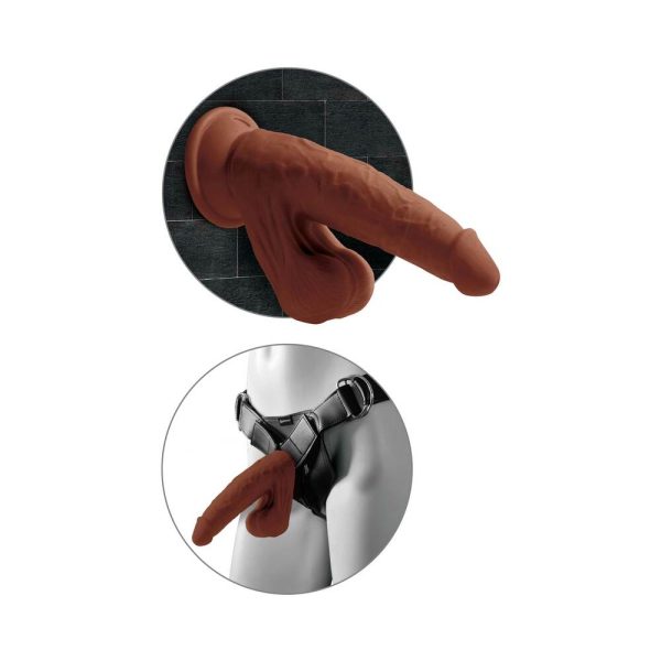 King Cock Plus 8 in. Triple Density Cock With Swinging Balls Dildo Brown - Image 6