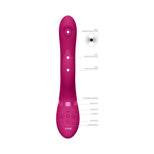 VIVE AIMI Rechargeable Swinging Pulse-Wave Silicone Rabbit Vibrator Pink - Image 7