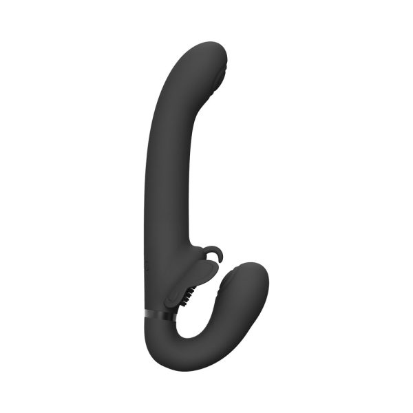 VIVE SATU Rechargeable Triple Motor Pulse-Wave Vibrating Silicone Strapless Strap-On Black - Image 2