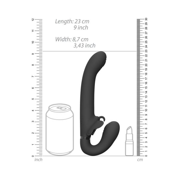 VIVE SATU Rechargeable Triple Motor Pulse-Wave Vibrating Silicone Strapless Strap-On Black - Image 7