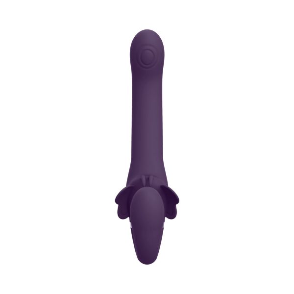 VIVE SATU Rechargeable Triple Motor Pulse-Wave Vibrating Silicone Strapless Strap-On Purple - Image 4