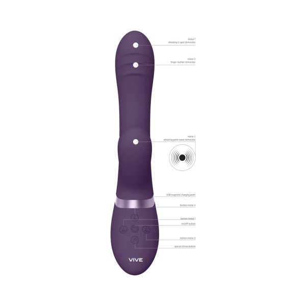 VIVE TANI Rechargeable Finger Motion With Pulse-Wave & Vibrating Silicone Dual Stimulator Purple - Image 7