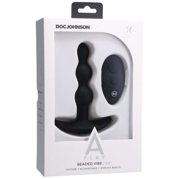 A-Play BEADED VIBE Rechargeable Silicone Anal Plug with Remote Black - Image 5