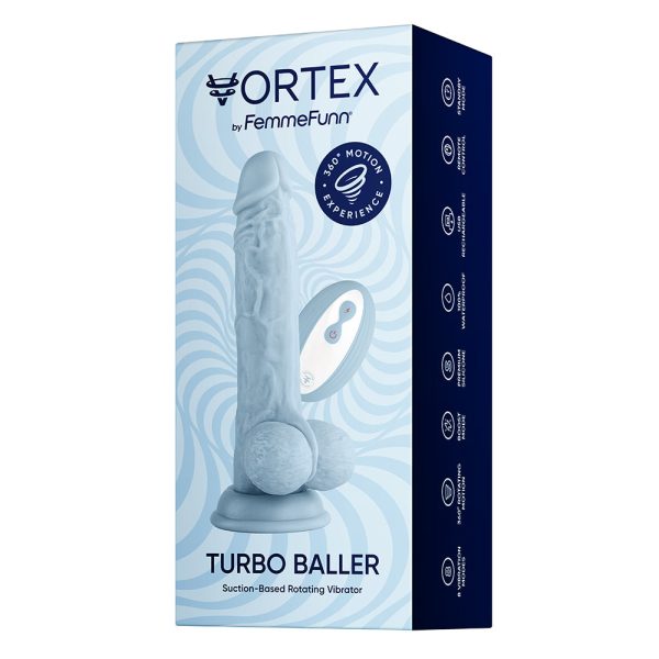 FemmeFunn Vortex Turbo Baller 2.0 8.25 in. Vibrating Rotating Dildo Light Blue - Image 9