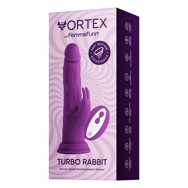 FemmeFunn Vortex Turbo Rabbit 2.0 8 in. Dual Stimulation Vibrating Dildo Purple - Image 8