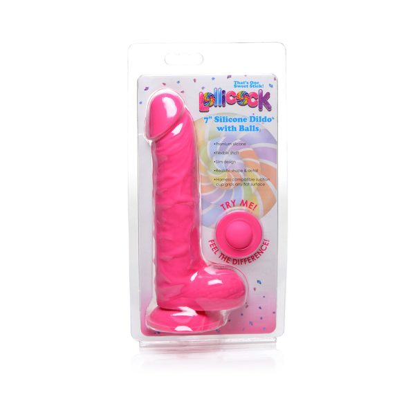 Curve Toys Lollicock 7 in. Silicone Dildo with Balls & Suction Cup Cherry - Image 2