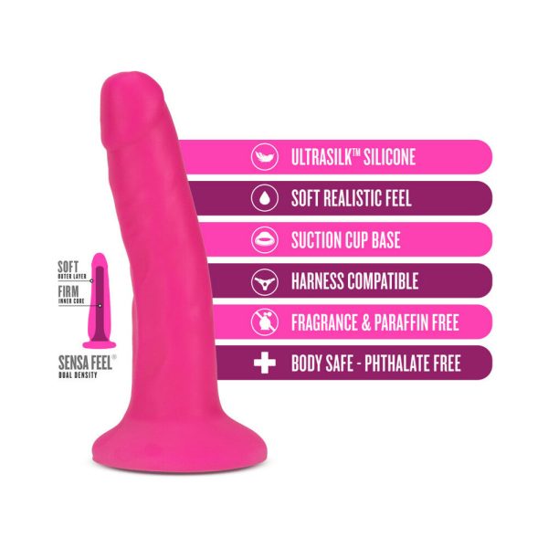 Neo Elite 6 in. Silicone Dual Density Dildo Neon Pink - Image 5