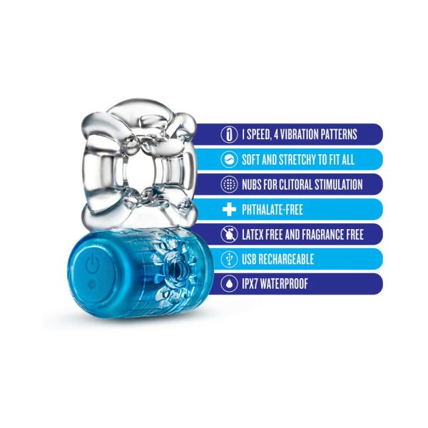Play with Me Pleaser Rechargeable Vibrating C-Ring Blue - Image 5