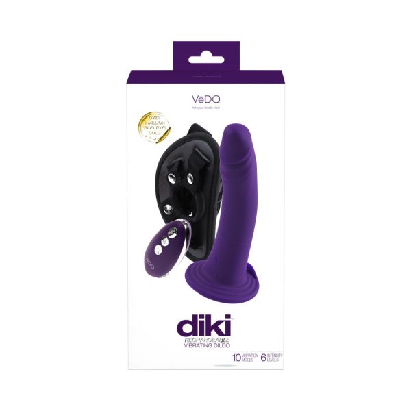 Vedo Diki Rechargeable Vibrating Dildo With Harness Deep Purple - Image 2