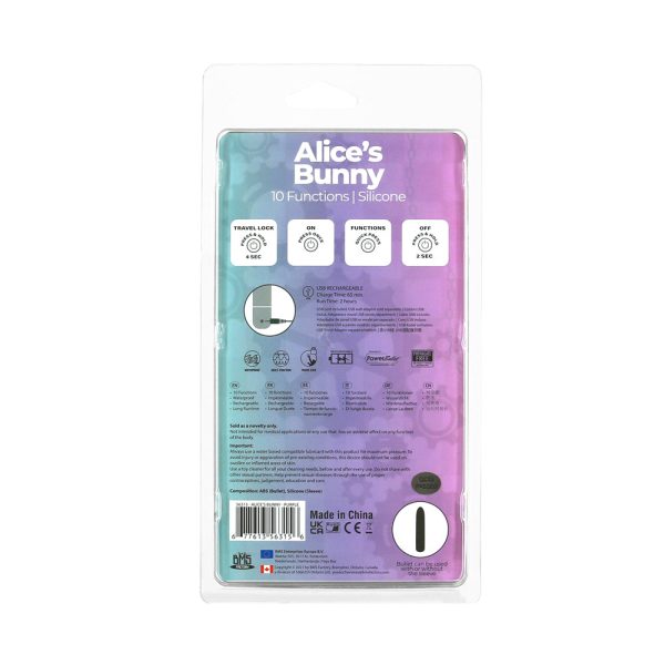 Powerbullet Alice''s Bunny Rechargeable Bullet Vibrator with Silicone Rabbit Sleeve Purple - Image 6