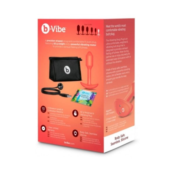 b-Vibe Vibrating Snug Plug 1 Rechargeable Weighted Silicone Anal Plug Orange - Image 2