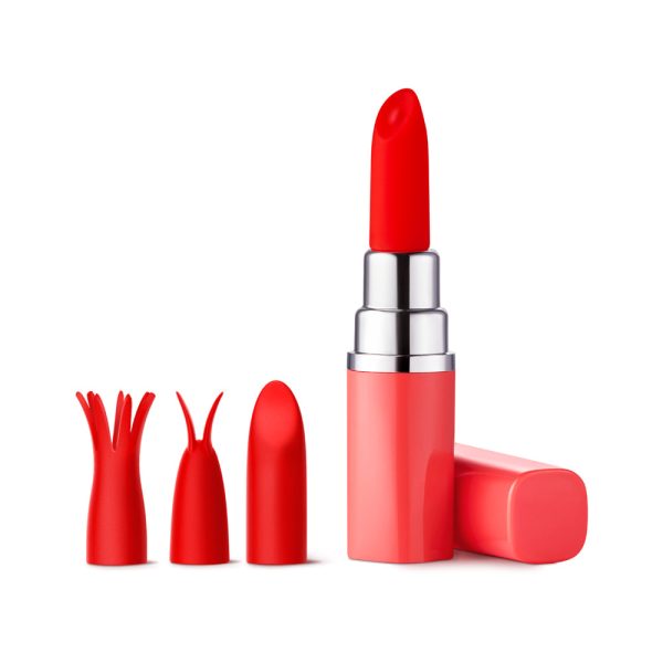 Luv Inc Lv57 Lipstick Vibrator Rechargeable Silicone Discreet Bullet with 3 Attachments Coral - Image 2