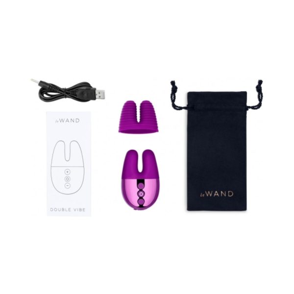 Le Wand Chrome Double Vibe Rechargeable Silicone Mini Vibrator Dark Cherry - Image 7
