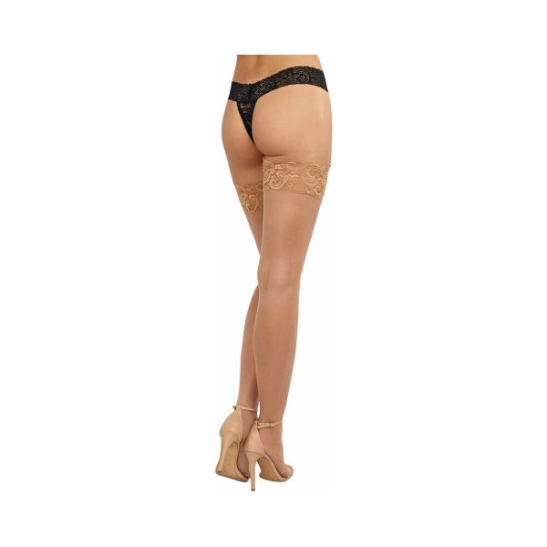 Dreamgirl Sheer Thigh-High Stockings with Silicone Lace Top Light OS - Image 2