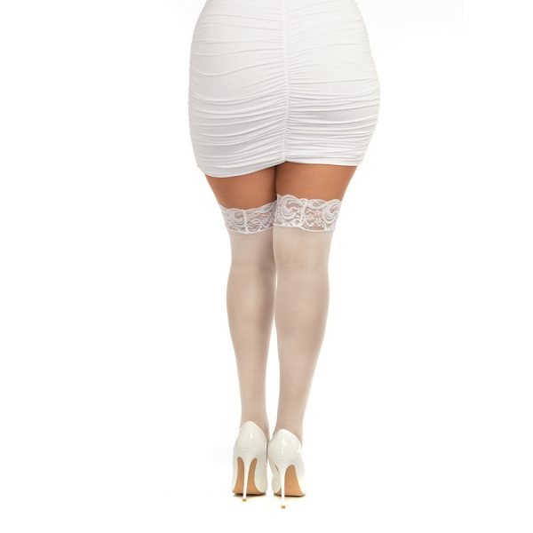 Dreamgirl Plus-Size Sheer Thigh-High Stockings with Silicone Lace Top White Queen - Image 2