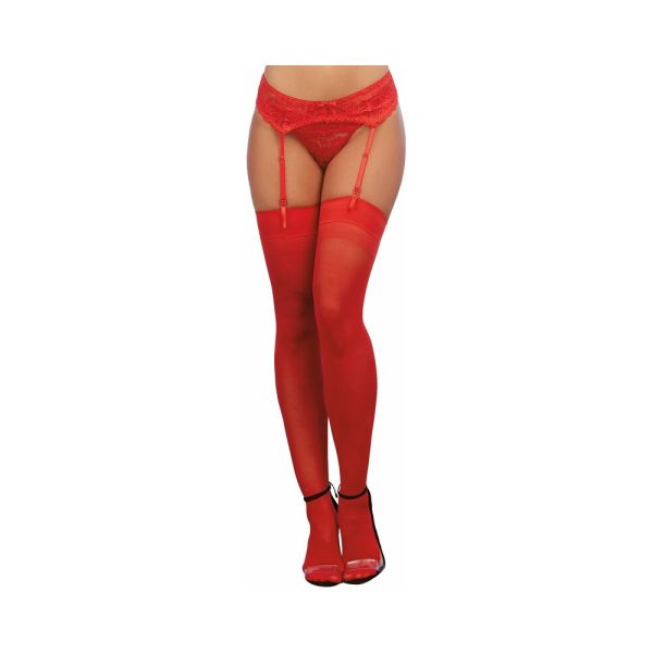 Dreamgirl Sheer Thigh-High Stockings With Plain Top and Back Seam Red OS - Image 2