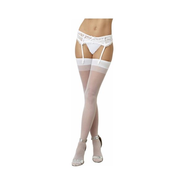 Dreamgirl Sheer Thigh-High Stockings With Plain Top and Back Seam White OS - Image 2