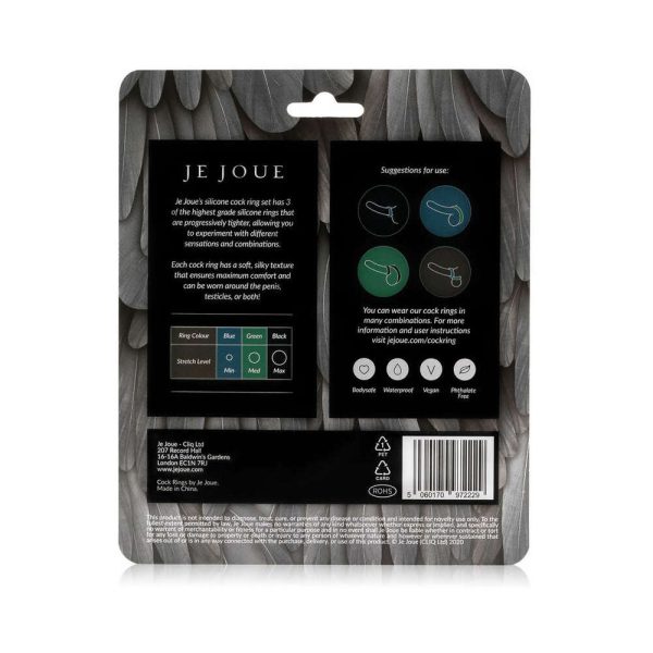 Je Joue Silicone Cock Ring 3-Piece Set Black/Green/Blue - Image 2