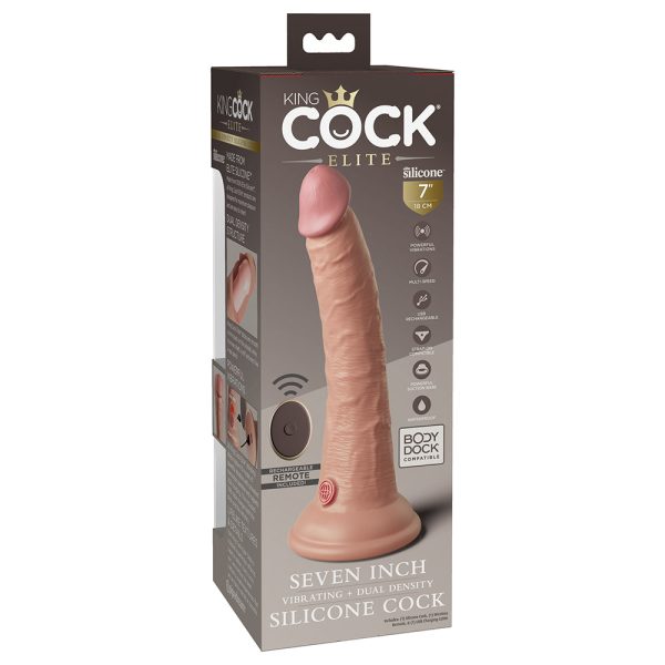 King Cock Elite 7 in. Vibrating Realistic Dildo With Suction Cup Beige - Image 2