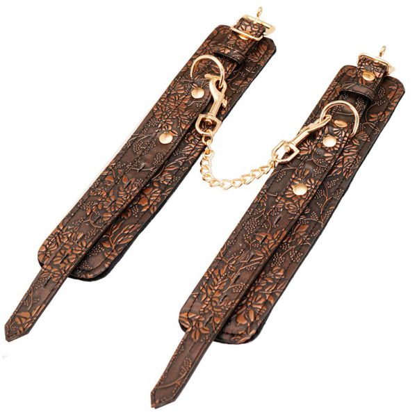 Ankle Restraints Brown PU Floral Print With Faux Fur Lining - Image 2