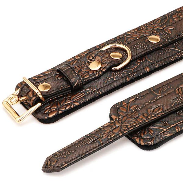 Ankle Restraints Brown PU Floral Print With Faux Fur Lining - Image 3