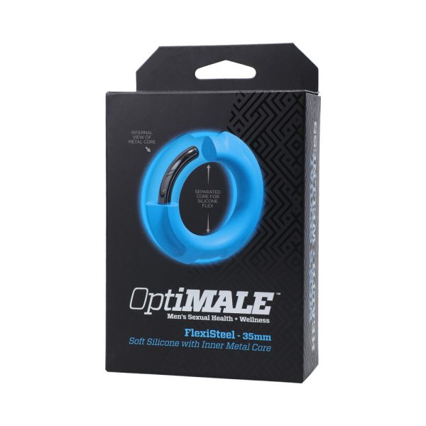 OptiMALE FlexiSteel Silicone, Metal Core Cock Ring 35 mm Blue - Image 6