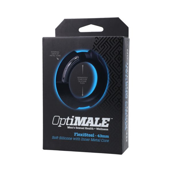 OptiMALE FlexiSteel Silicone, Metal Core Cock Ring 43 mm Black - Image 6